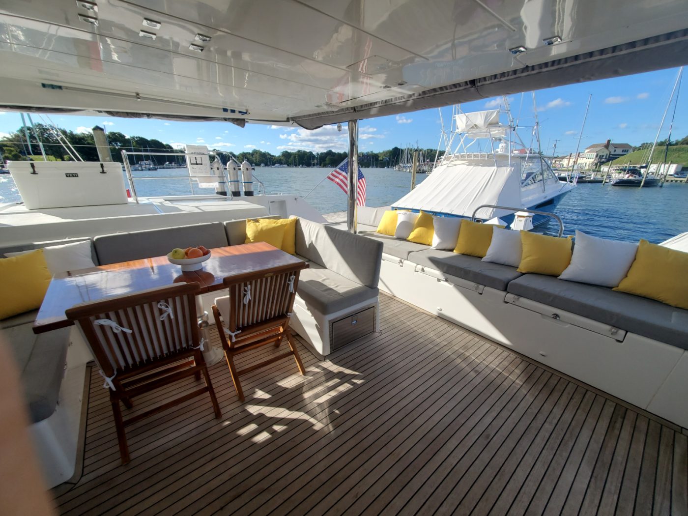 Private Luxury Catamaran Charter Exumas Bahamas cockpit-day
