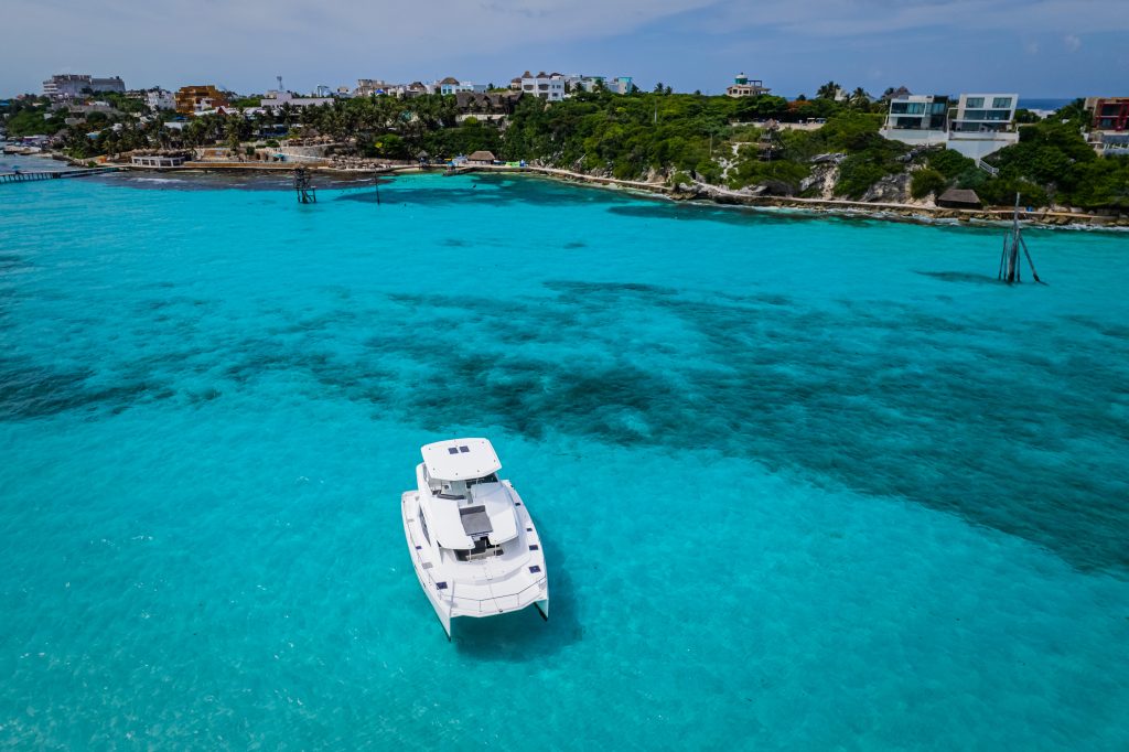 Leopard Catamaran for Luxury Yacht Charters from Cancun aereal mid