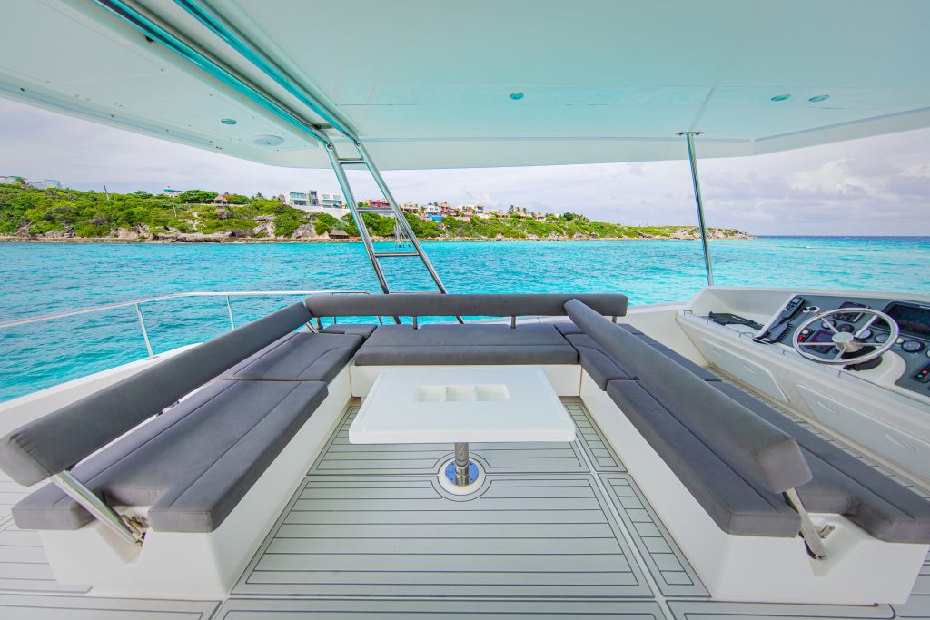 Leopard Catamaran for Luxury Yacht Charters from Cancun driver seats