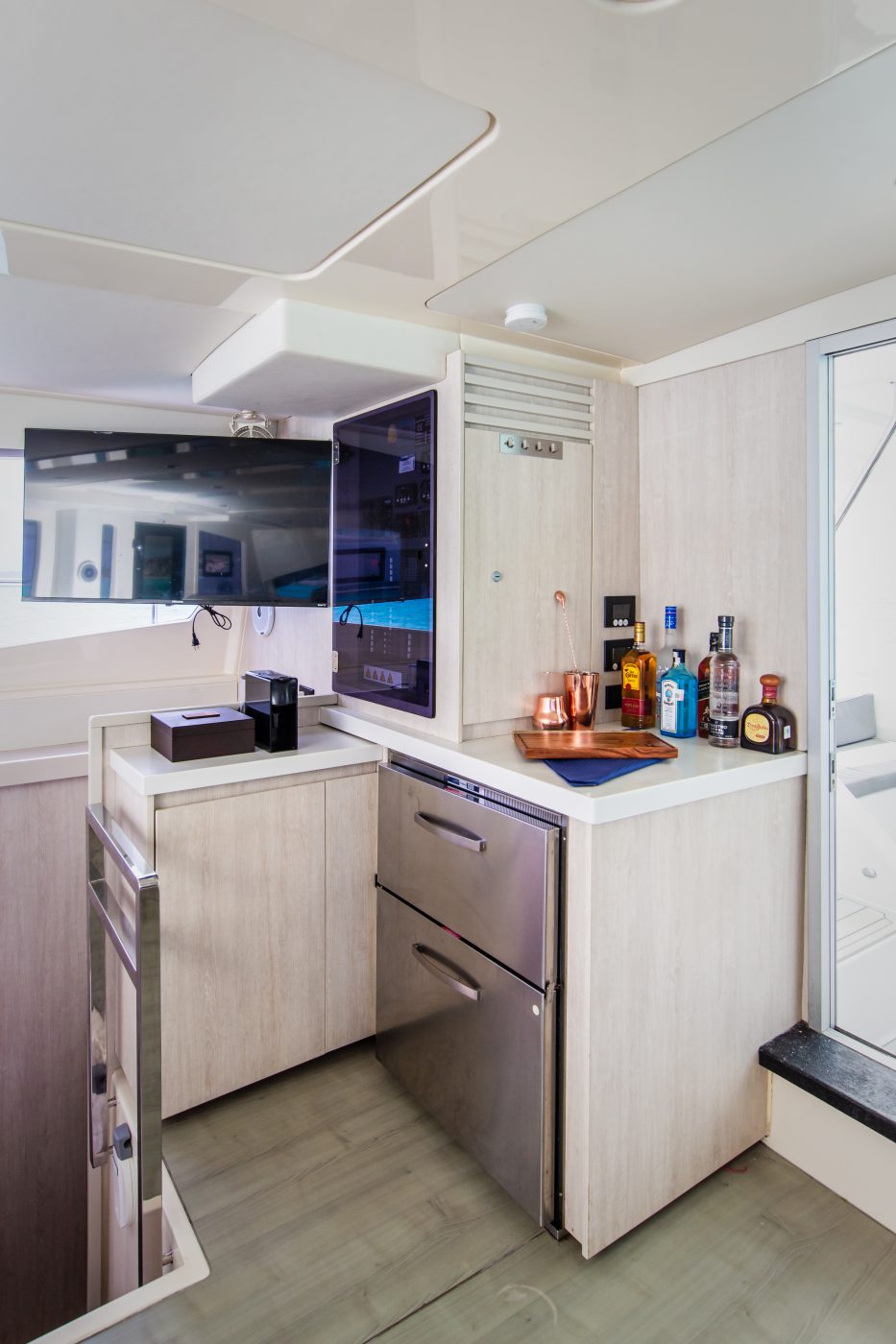 Leopard Catamaran for Luxury Yacht Charters from Cancun kitchen frigo