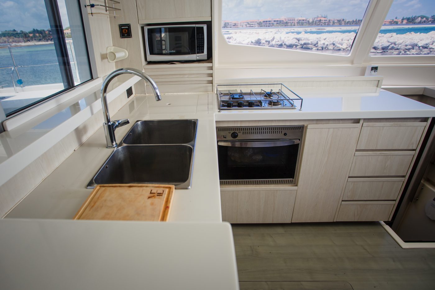 Leopard Catamaran for Luxury Yacht Charters from Puerto Aventuras kitchen