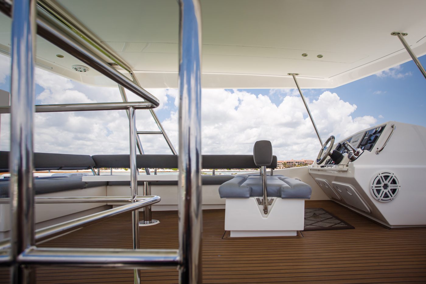 Leopard Catamaran for Luxury Yacht Charters from Puerto Aventuras stairs