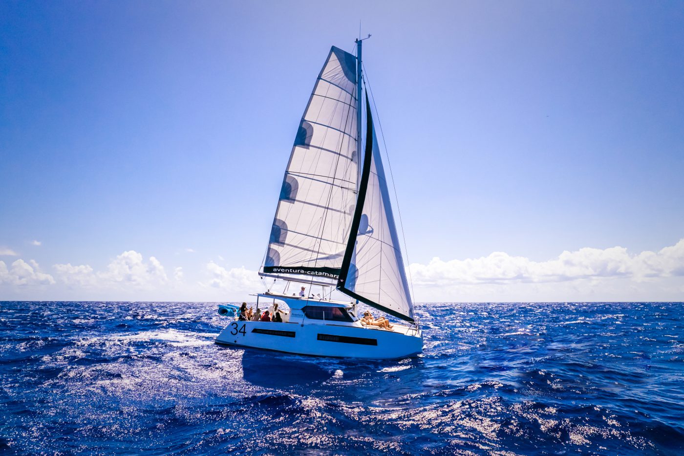 Private 34ft Catamaran Aventura Luxury Boat Charters in Tulum Riviera Maya