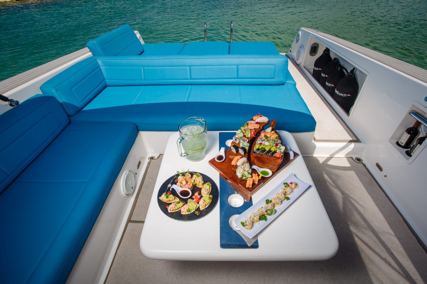 Private yacht VanDucht rental in Puerto Aventuras Riviera Maya and Cozumel food